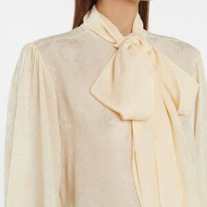 Vintage Cream Paisley Print Bow Neck Puff Ballon Sleeve Blouse SZ 6